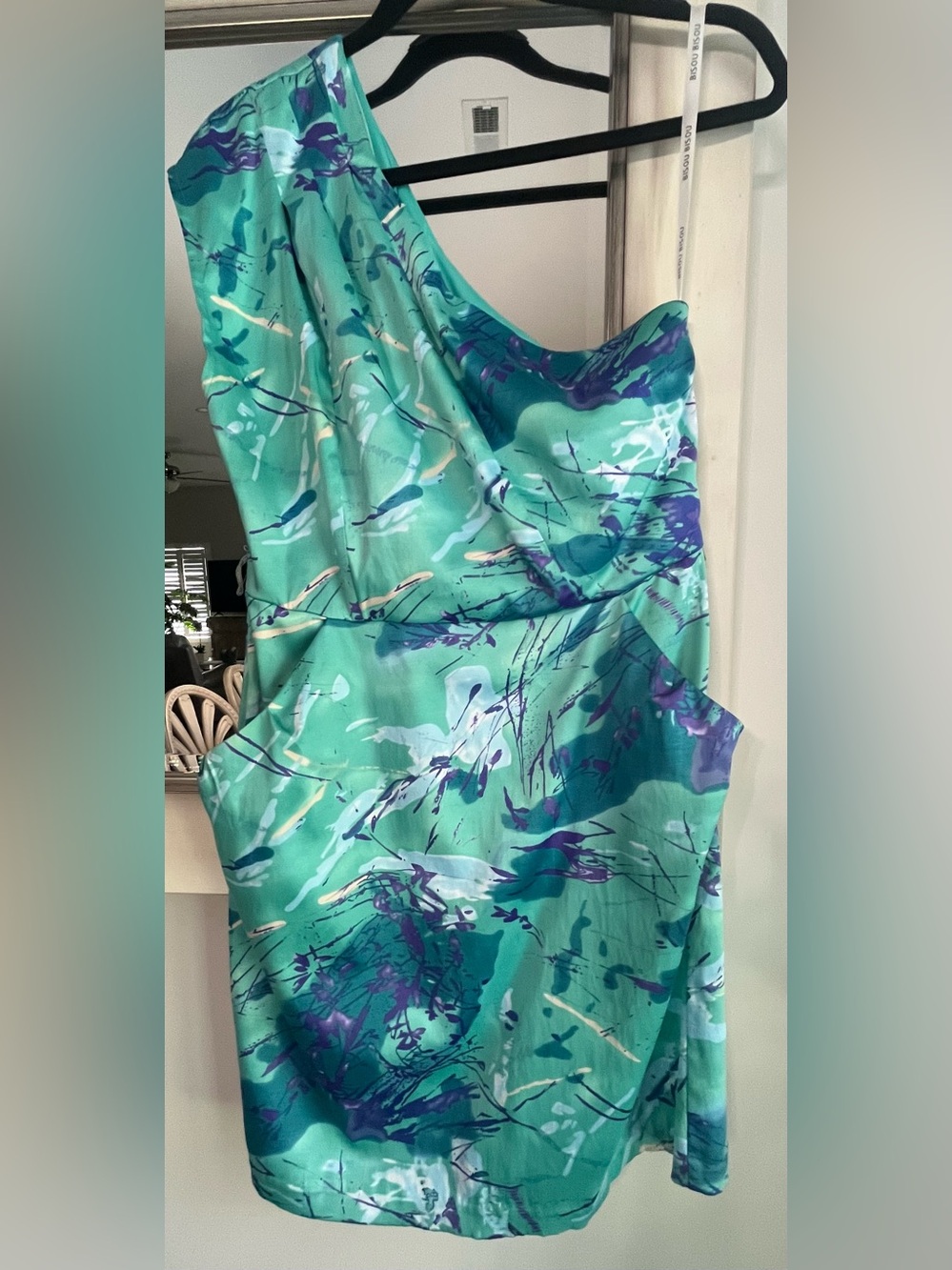 Vintage Bisou Bisou Y2K Teal Abstract One-Shoulder Event Dress Size 10